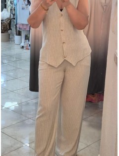 Calça com riscas, em linho da Janira