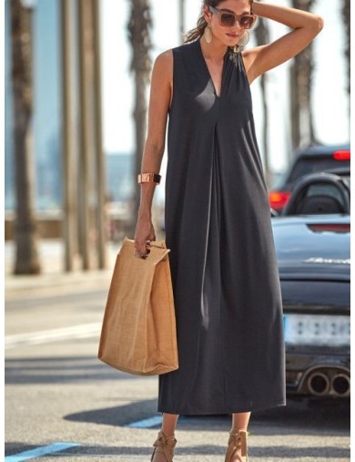 Vestido comprido sem mangas em viscose da Janira