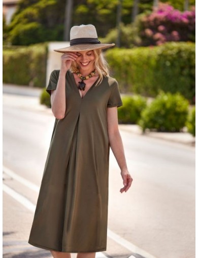 Vestido Midi em viscose da Janira Cores: kaki, marinho Tam. M, L, XL
