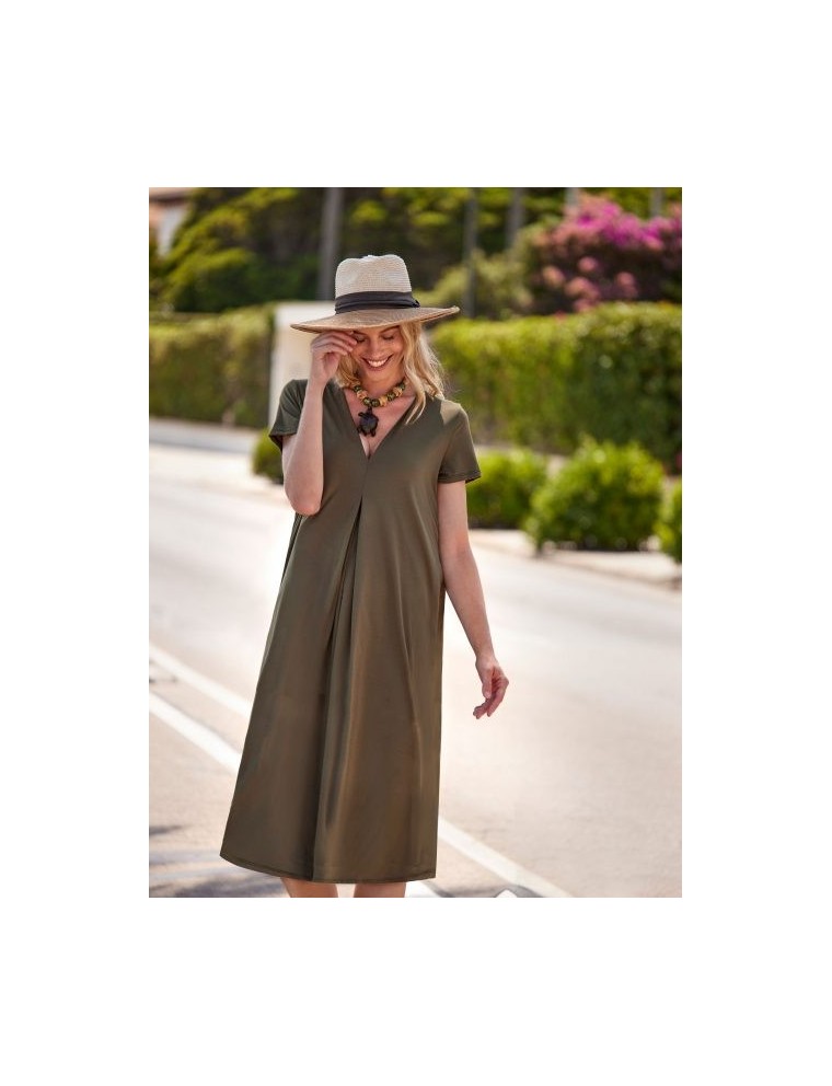 Vestido Midi em viscose da Janira Cores: kaki, marinho Tam. M, L, XL