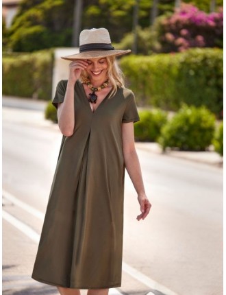 Vestido Midi em viscose da Janira Cores: kaki, marinho Tam. M, L, XL