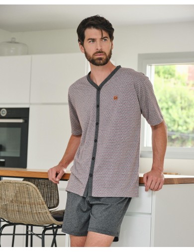 Pijama curto cinzento e vermelho para homem